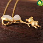Natural Hetian jade clavicle chain love balloon bear bear cute fresh and elegant pendant necklace TIANTIAN LIFE Market Place