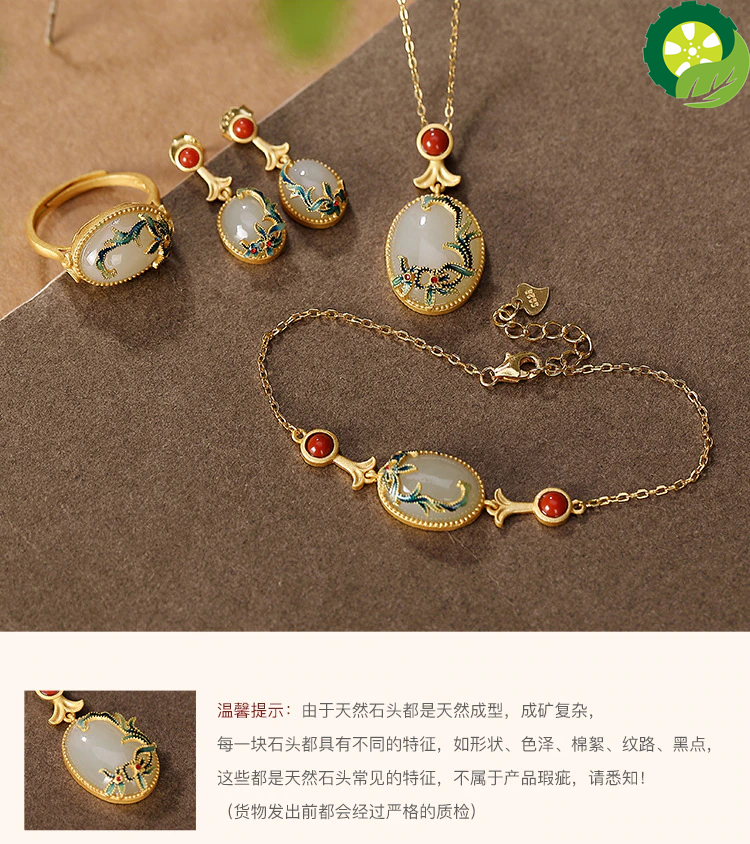 Silver gold plated cloisonne Hetian Jade Chinese style Vine Lady rings ear studs bracelet pendant TIANTIAN LIFE Market Place