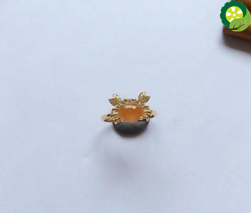 Natural ice orange jade oval small crab simple adjustable ring TIANTIAN LIFE Market Place