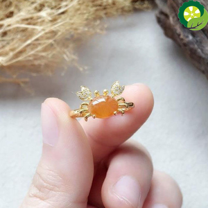 Natural ice orange jade oval small crab simple adjustable ring TIANTIAN LIFE Market Place