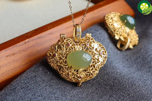 Natural Hetian jade Geometric Open Hollow Chinese Retro Charm Pendant Necklace TIANTIAN LIFE Market Place