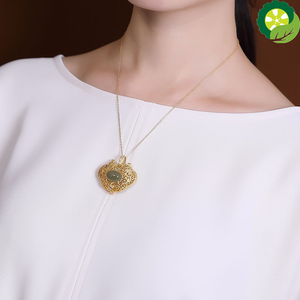 Natural Hetian jade Geometric Open Hollow Chinese Retro Charm Pendant Necklace TIANTIAN LIFE Market Place