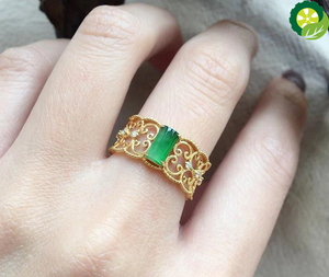 Natural Hetian jade geometric Chinese retro pattern high-end light luxury adjustable ring TIANTIAN LIFE Market Place