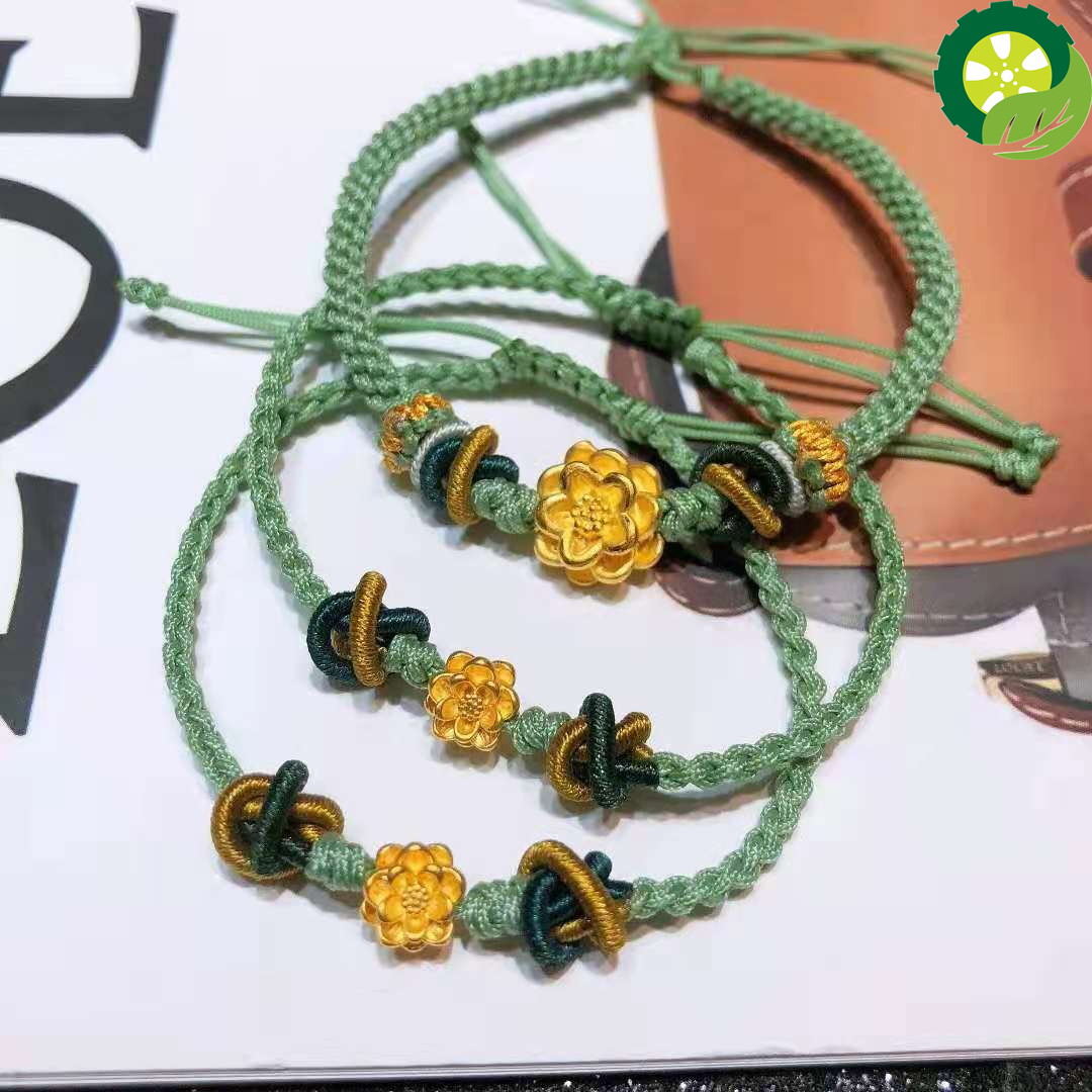 999 Pure Gold Small Lotus DIY Green String Rope Bracelet For Women TIANTIAN LIFE Market Place