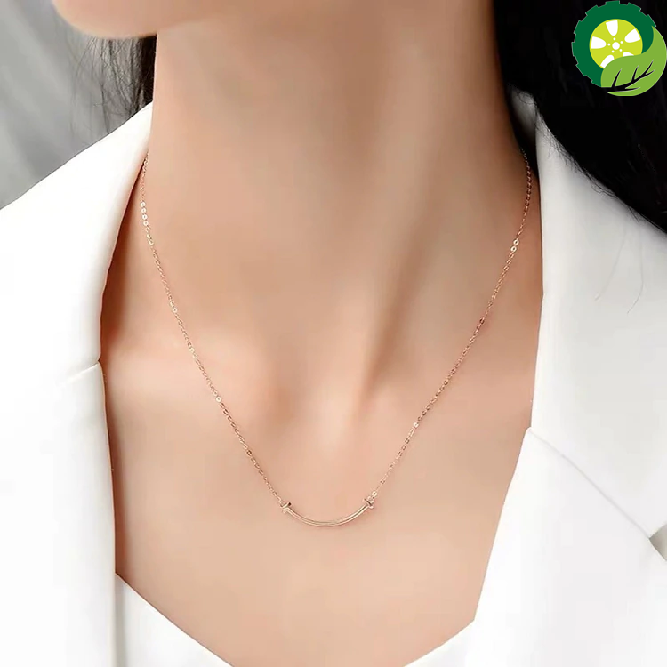 18k Gold Smile shape Pendant AU750 ROSE GOLD Necklace Clavicle Chain for Women TIANTIAN LIFE Market Place