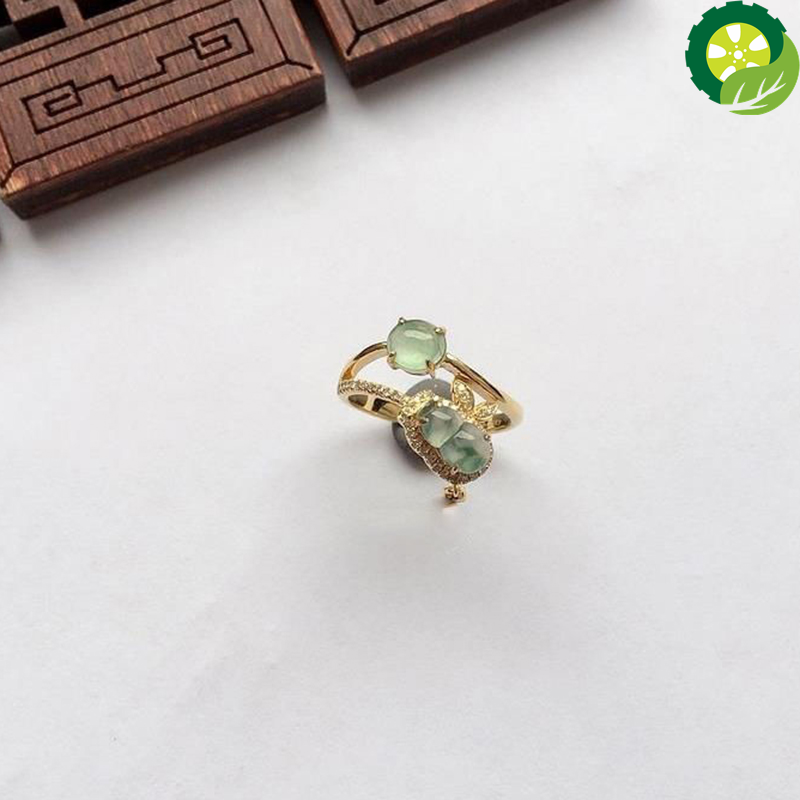 Inspired design silver inlaid natural Hetian jade gourd adjustable ring TIANTIAN LIFE Market Place