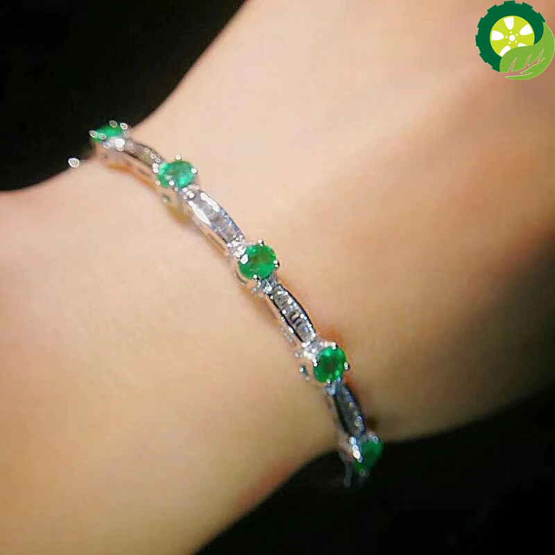 925 sterling silver inlaid Natural emerald Female bracelet support detection TIANTIAN LIFE Market Place