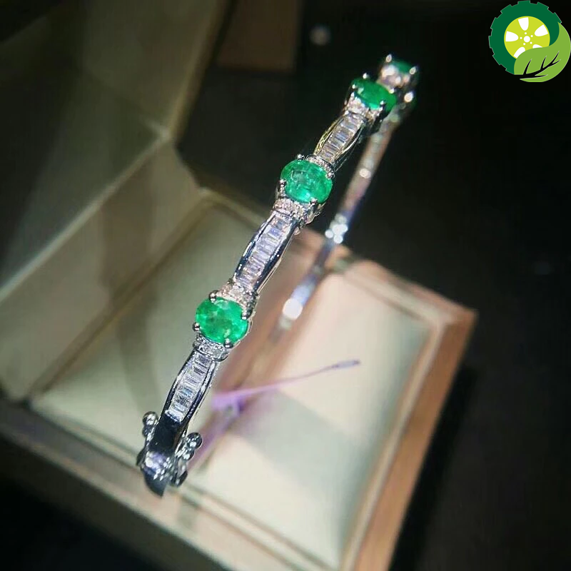 925 sterling silver inlaid Natural emerald Female bracelet support detection TIANTIAN LIFE Market Place