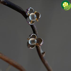 Inspired design silver inlaid crystal natural chalcedony oval flower ladies pastoral exquisite classica earrings TIANTIAN LIFE Market Place