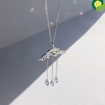 All-match Long Sweater Silver Plated Tassel Necklace Clavicle Chain Epoxy Cloud Raindrops Pendant Necklace TIANTIAN LIFE Market Place