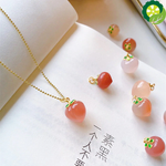 Plated 14K 18K Gold Natural Stone Quartz Red Peach Cherry Sweet Girl Pendant Necklace TIANTIAN LIFE Market Place