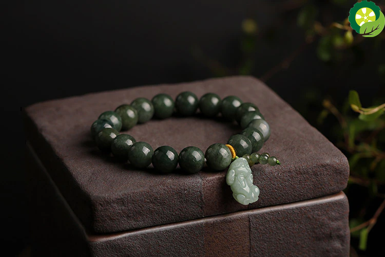 Unisex Natural Grade A Jade Jadeite Round Bead With Hand-Carved Pixiu Charm Link Bracelet TIANTIAN LIFE Market Place