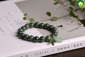 Unisex Natural Grade A Jade Jadeite Round Bead With Hand-Carved Pixiu Charm Link Bracelet TIANTIAN LIFE Market Place