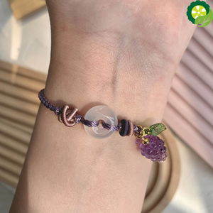 Natural Amethyst Grape Pendant & White Chalcedony Lucky Knot Hand-woven Rope Healing Charm Bracelet TIANTIAN LIFE Market Place