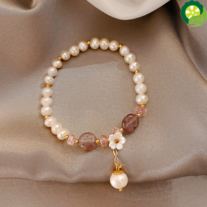 Natural Freshwater Pearl with Natural Stone Beaded and Baroque Pearl Flower Bracelet TIANTIAN LIFE Market Place