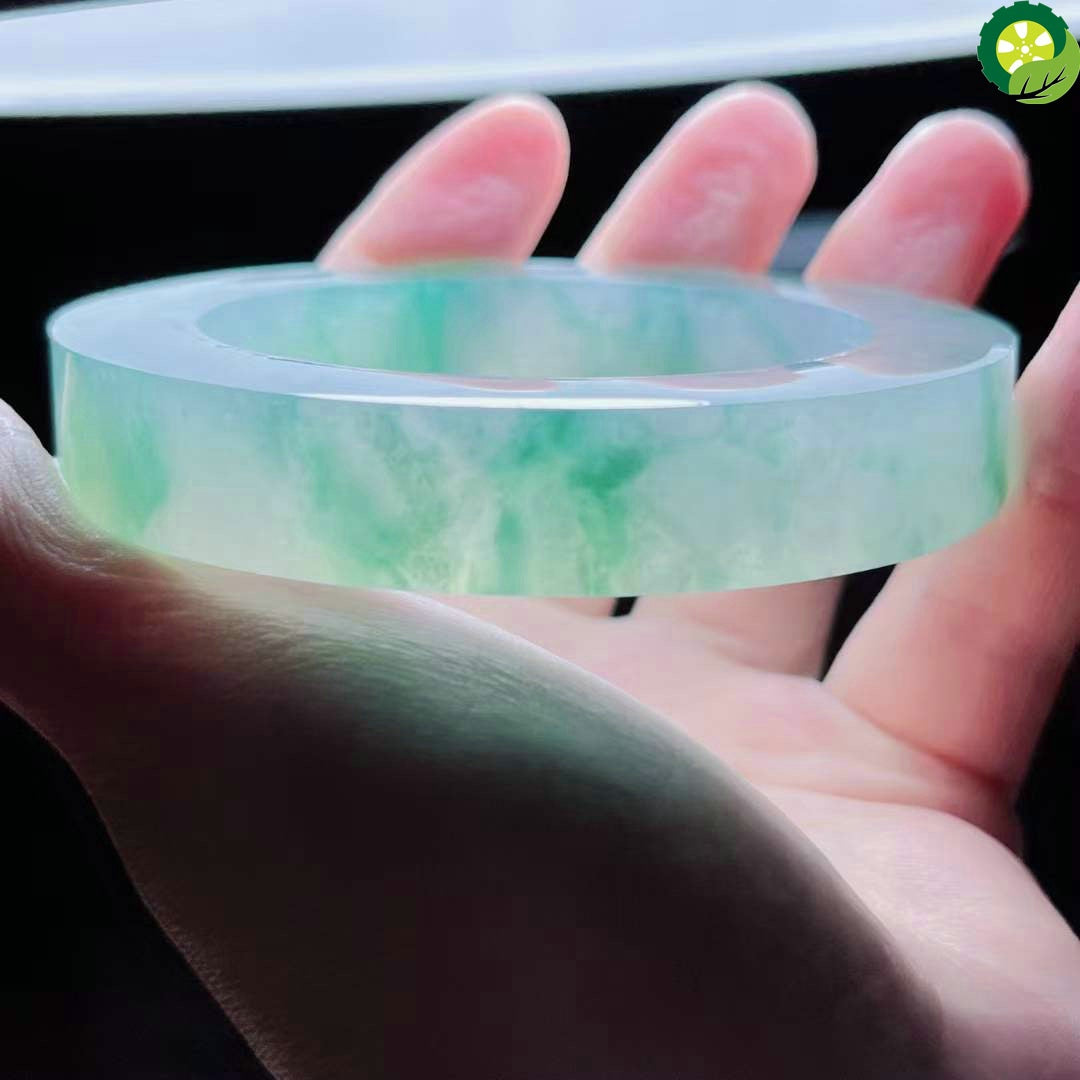 Jadeite bracelet a natural ice full color sun green floating flower violet semi-bright wool raw stone jade high-end customization TIANTIAN LIFE Market Place