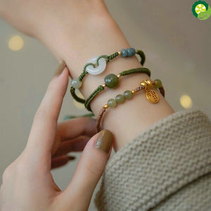Chinese Character Natural Hetian Jade Lucky Charm Woven Braided Bracelets TIANTIAN LIFE Market Place