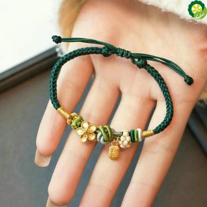Lucky Blessing Flower Green Rope Chain Braided Bracelets TIANTIAN LIFE Market Place
