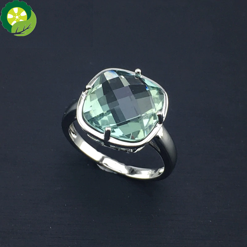 Sterling 925 Silver Natural Green Amethyst 6.5ct Gemstone Cushion cut ring TIANTIAN LIFE Market Place