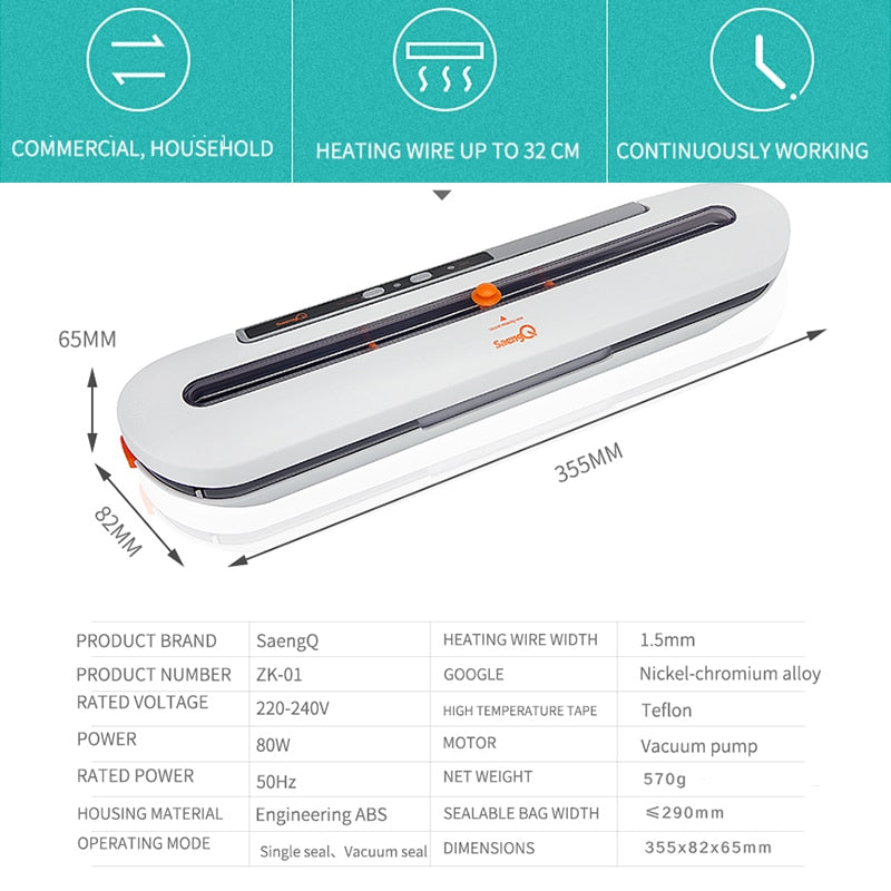 Best Vacuum Food Sealer 220V/110V Automatic Commercial Household Food Vacuum Sealer Packaging Machine Include 10Pcs Bags TIANTIAN LIFE