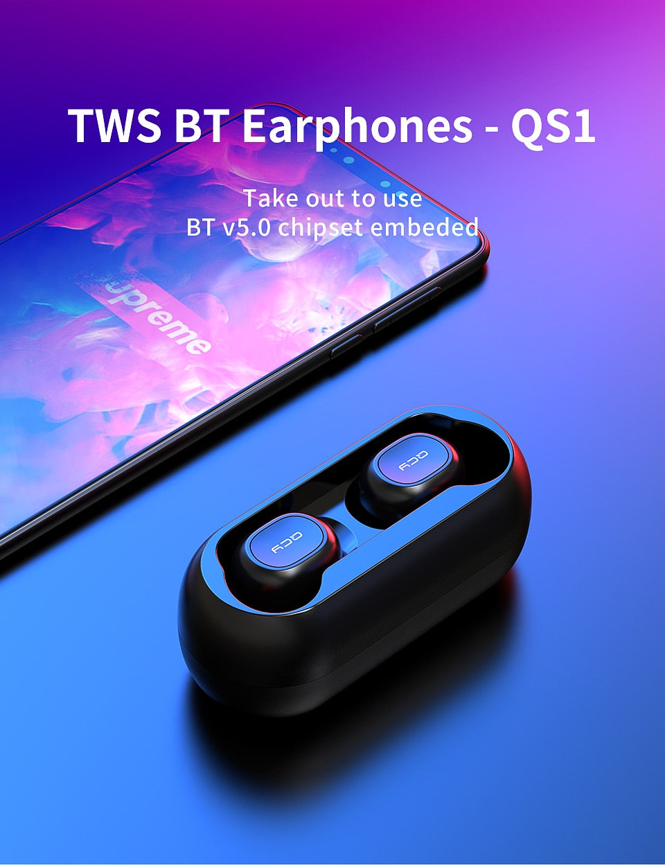 QCY qs1 TWS 5.0 Bluetooth headphones 3D stereo wireless earphones with dual microphone TIANTIAN LIFE