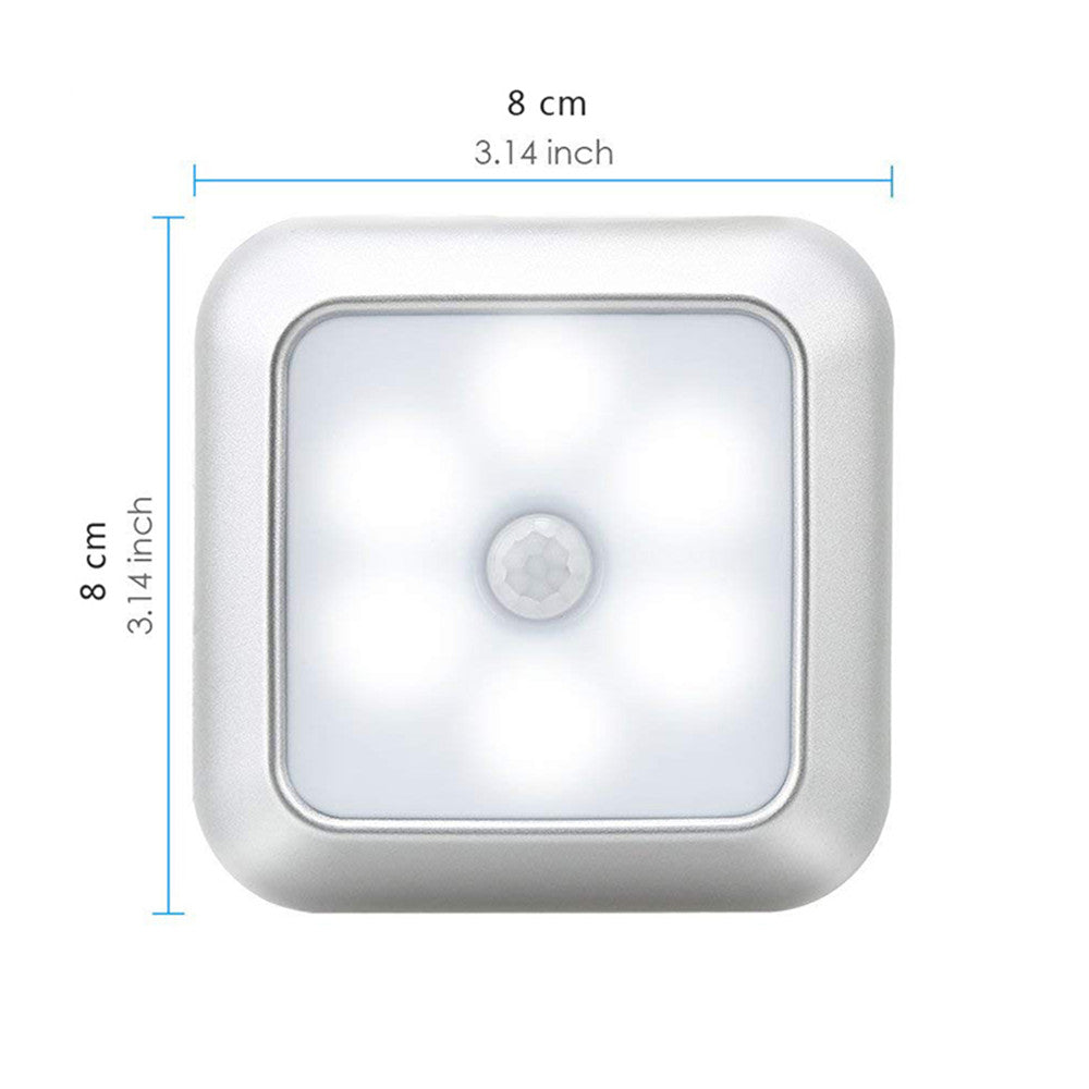 Battery Powered 6 LED Square Motion Sensor Night Lights PIR Induction Under Cabinet Light Closet Lamp  for Stairs Kitchen TIANTIAN LIFE