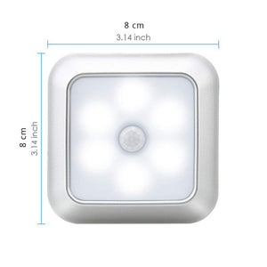 Battery Powered 6 LED Square Motion Sensor Night Lights PIR Induction Under Cabinet Light Closet Lamp  for Stairs Kitchen TIANTIAN LIFE