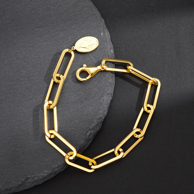 Punk 18K Gold plated Authentic 925 Sterling silver Cuban Link Chain Chunky Bracelet TIANTIAN LIFE Market Place
